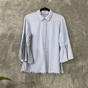 Marc New York Andrew Marc Chambray Blouse Women’s M Blue Lyocell raw hem